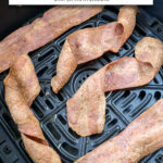 crispy turkey bacon in black air fryer with text overlay 