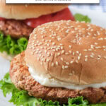 turkey burger on bun with lettuce and mayo plus text overlay 