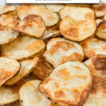 crispy potato chips on plate with text overlay "potato chips in the air fryer".