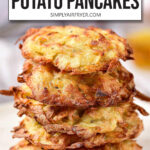 stack of cooked potato pancakes with text overlay 