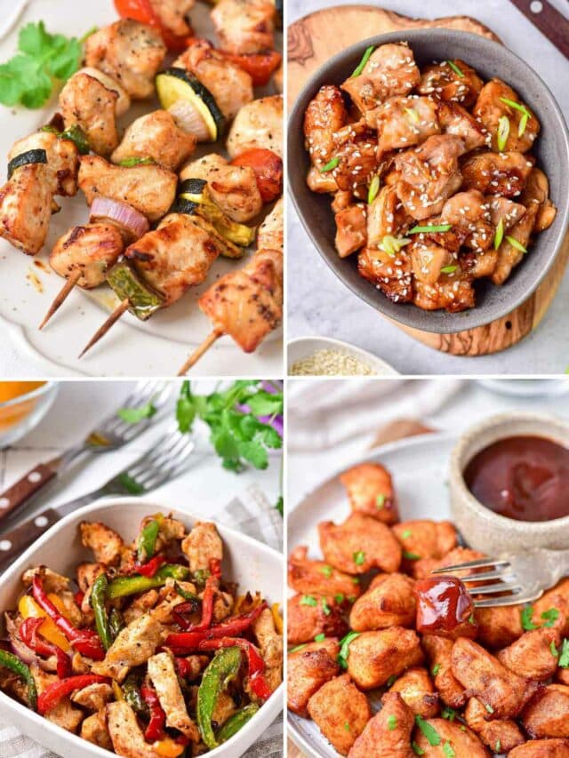 collage of photos of four dishes made with chicken in the air fryer.