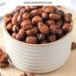 crispy fava beans in small bowl with text "air fryer fava beans".