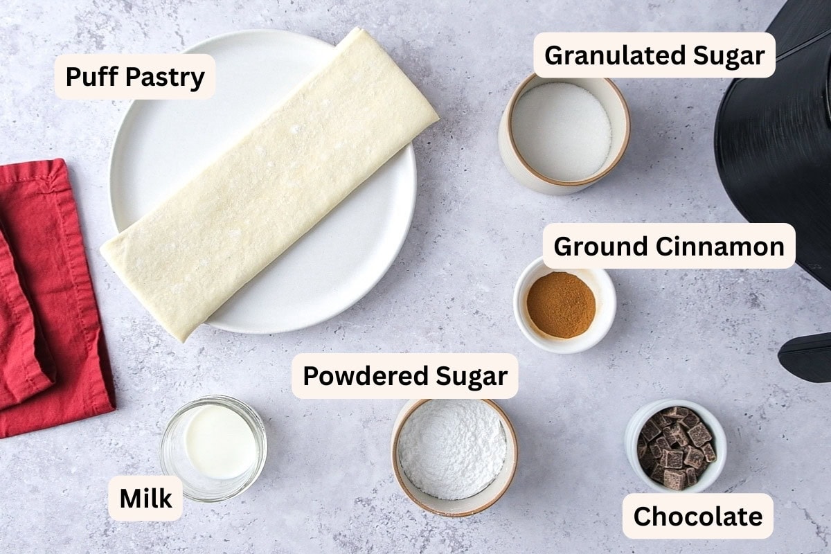 ingredients in bowls on counter with labels.