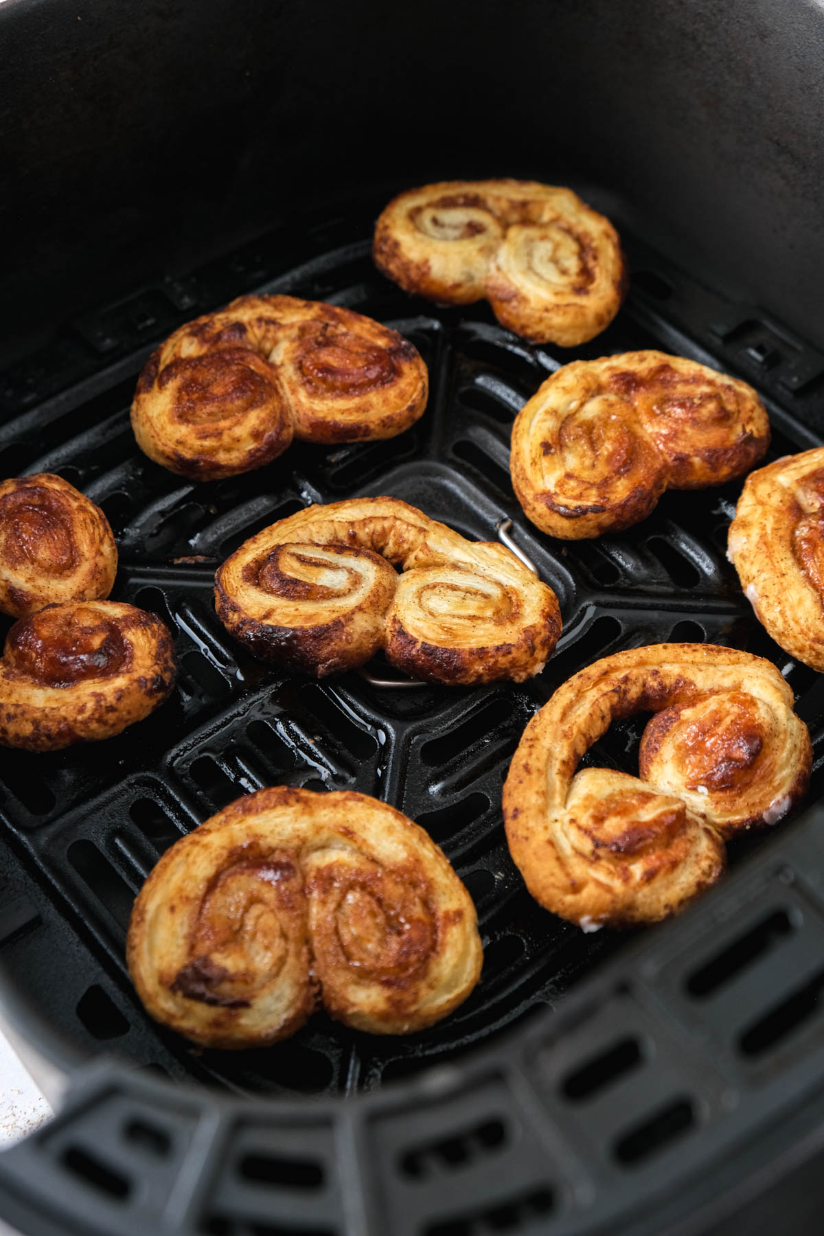cooked puff pastry hearts in air fryer.