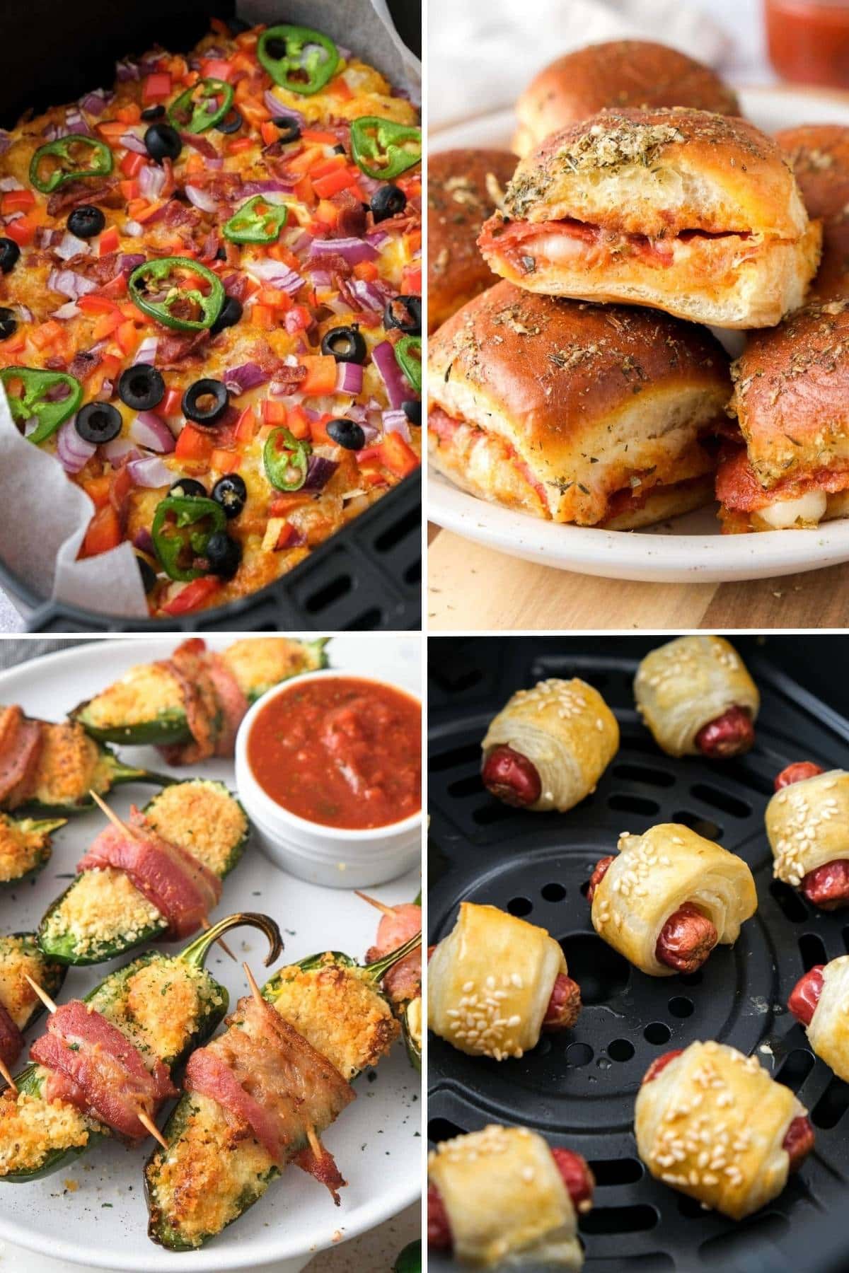 collage of game day recipes made in the air fryer.